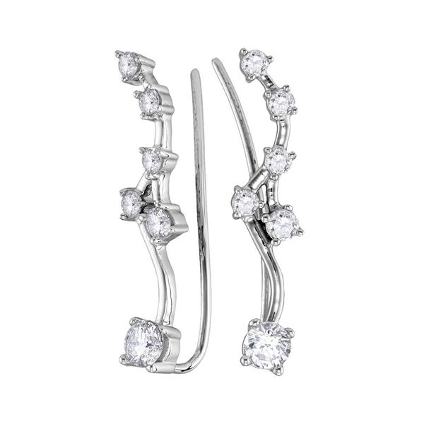 Round Diamond Climber Earrings 3/4 Cttw 10KT White Gold
