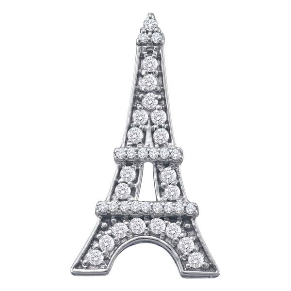 Round Diamond Eiffel Tower Fashion Pendant 1/3 Cttw 10KT White Gold