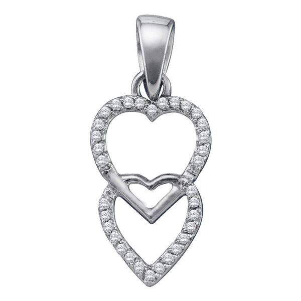 Round Diamond Double Hanging Heart Pendant 1/10 Cttw 10KT White Gold