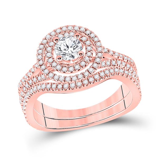 Diamond Bridal Wedding Ring Band Set 1 Cttw 14KT Rose Gold