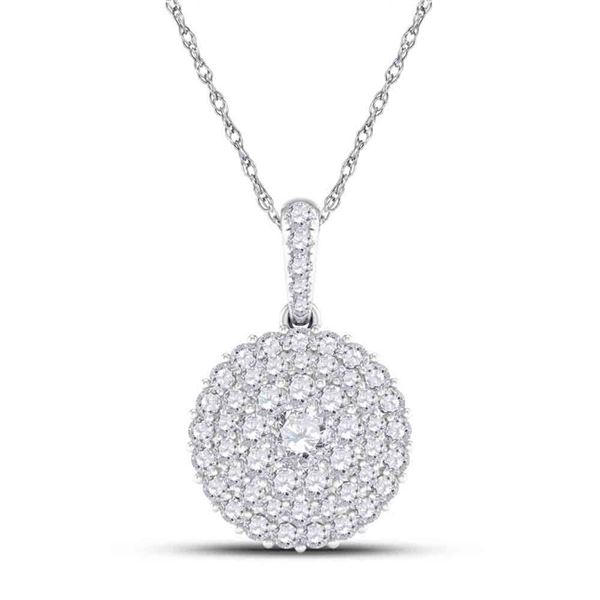 Round Diamond Cluster Pendant 1/2 Cttw 14KT White Gold