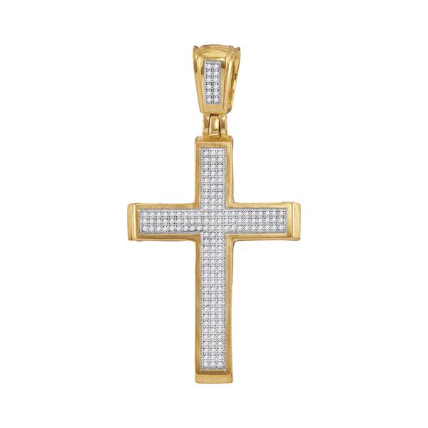 Round Diamond Roman Cross Charm Pendant 1/2 Cttw 10KT Yellow Gold