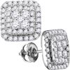 Image 1 : Round Diamond Square Cluster Earrings 1 Cttw 14KT White Gold