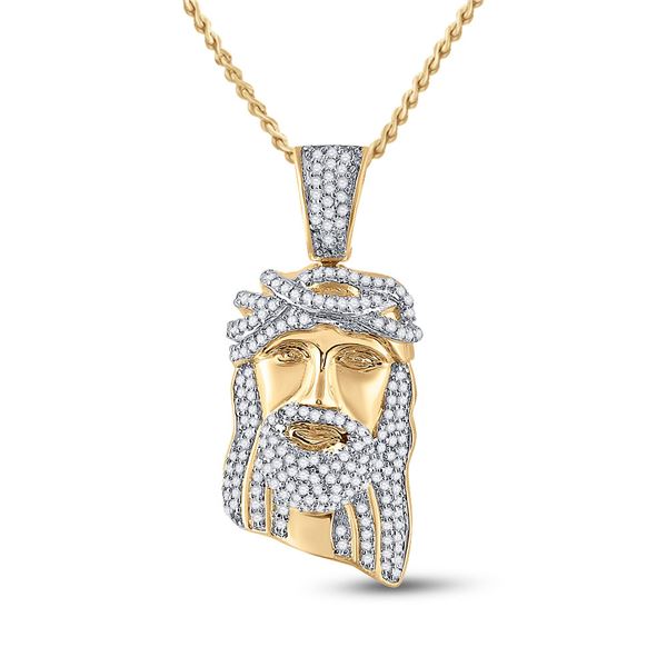 Round Diamond Jesus Face Charm Pendant 3/8 Cttw 10KT Yellow Gold