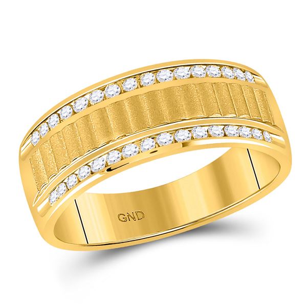 Round Diamond Double Row Matte Textured Wedding Band Ring 1/3 Cttw 14KT Yellow Gold