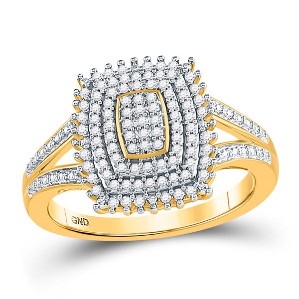 Round Diamond Rectangle Cluster Split-shank Ring 1/4 Cttw 10KT Yellow Gold