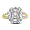 Image 2 : Round Diamond Rectangle Cluster Split-shank Ring 1/4 Cttw 10KT Yellow Gold