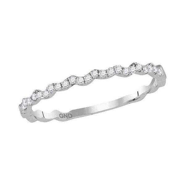 Round Diamond Asymmetrical Stackable Band Ring 1/8 Cttw 10KT White Gold