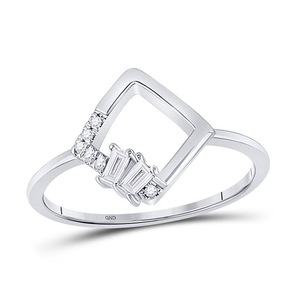 Baguette Diamond Modern Fashion Ring 1/10 Cttw 14KT White Gold