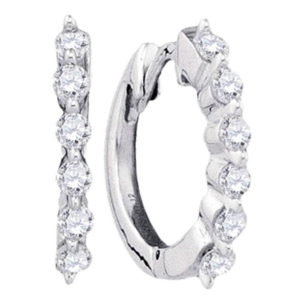 Round Pave-set Diamond Hoop Earrings 1/4 Cttw 14KT White Gold