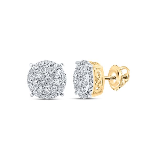 Round Diamond Fashion Cluster Earrings 1/2 Cttw 10KT Yellow Gold