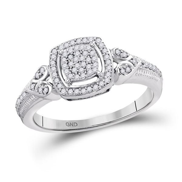 Round Diamond Square Halo Cluster Ring 1/5 Cttw 10KT White Gold