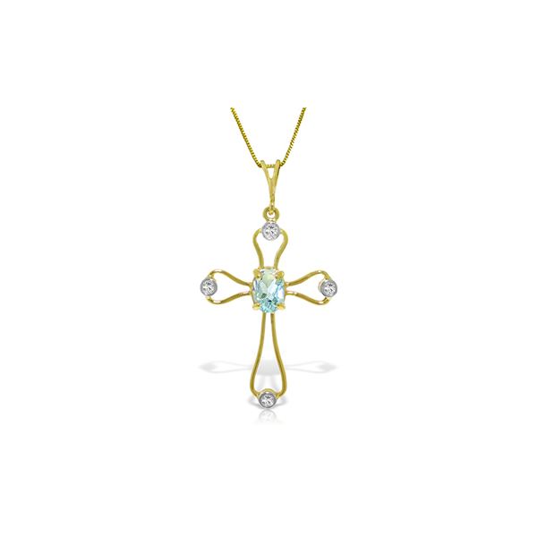 Genuine 0.57 ctw Aquamarine & Diamond Necklace 14KT Yellow Gold - REF-42R2P