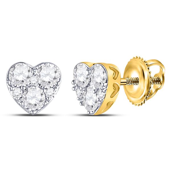 Round Diamond Heart Earrings 1/2 Cttw 10KT Yellow Gold