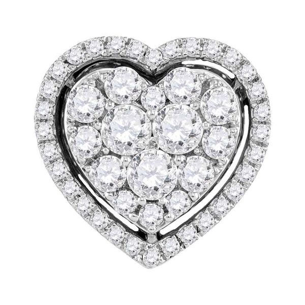 Round Diamond Frame Heart Cluster Pendant 1 Cttw 10KT White Gold