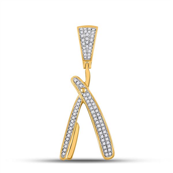 Round Diamond Barber Blade Charm Pendant 1/3 Cttw 10KT Yellow Gold
