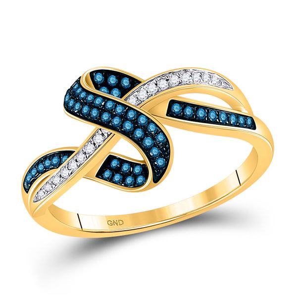 Round Blue Color Enhanced Diamond Band Ring 1/4 Cttw 10KT Yellow Gold