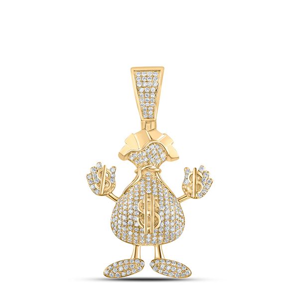 Round Diamond Dollar Money Bag Man Pendant 3 Cttw 10KT Yellow Gold