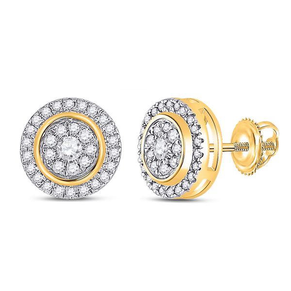 Round Diamond Circle Cluster Earrings 1/3 Cttw 14KT Yellow Gold