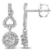 Image 1 : Round Diamond Cluster Dangle Earrings 1 Cttw 14KT White Gold