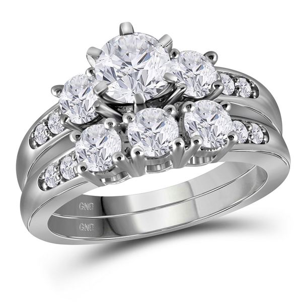 Diamond 3-Stone Bridal Wedding Ring Band Set 2 Cttw 14KT White Gold