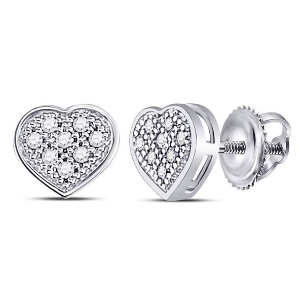 Round Diamond Heart Cluster Earrings 1/20 Cttw 10KT White Gold