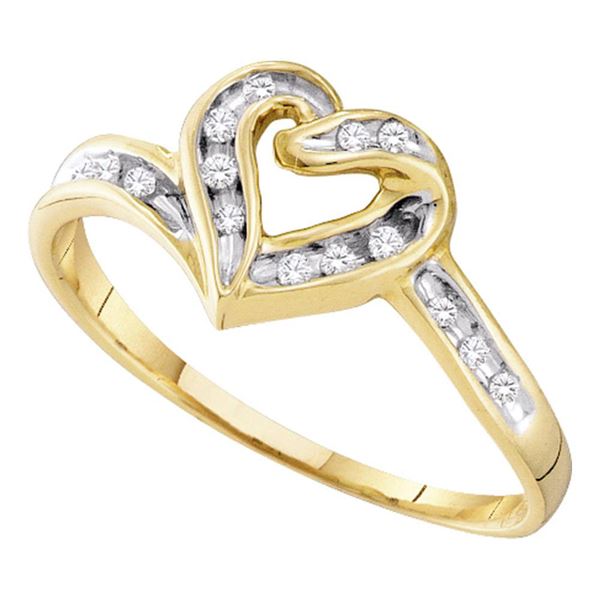 Round Diamond Heart Frame Ring 1/12 Cttw 10KT Yellow Gold