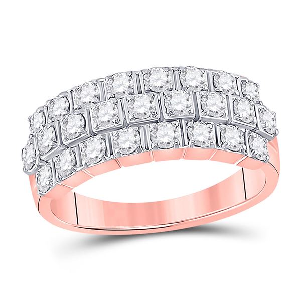 Round Diamond 3-Row Anniversary Ring 1 Cttw 14KT Rose Gold