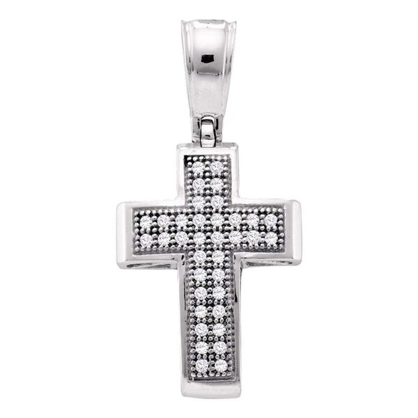 Round Diamond Small Cross Pendant 1/10 Cttw 10KT White Gold