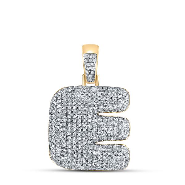 Round Diamond Bubble E Letter Charm Pendant 1 Cttw 10KT Yellow Gold