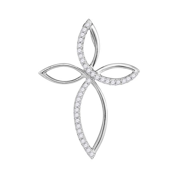 Round Diamond Cross Pendant 1/4 Cttw 10KT White Gold