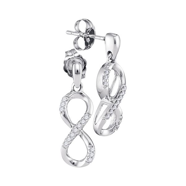 Round Diamond Infinity Dangle Earrings 1/10 Cttw 10KT White Gold