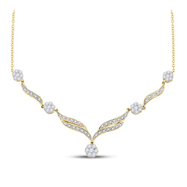 Round Diamond Cluster Y-Shape Necklace 3/4 Cttw 14KT Yellow Gold