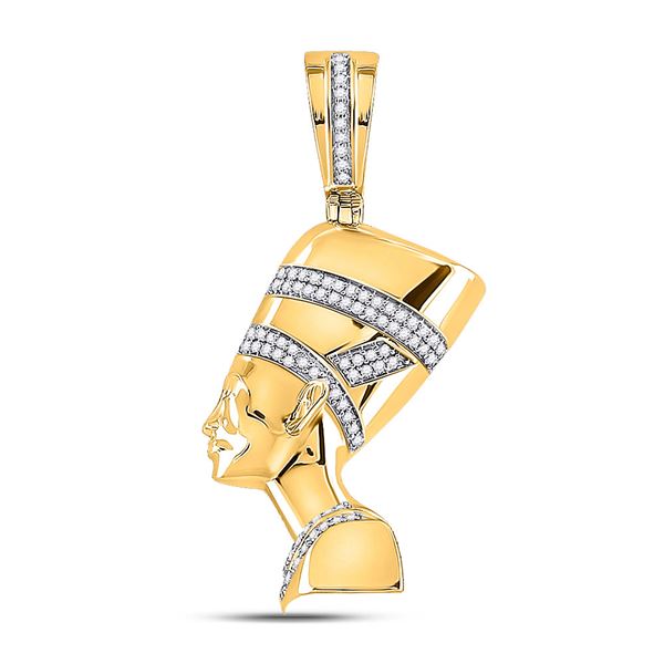 Round Diamond Nefertiti Pharaoh Charm Pendant 1/4 Cttw 10KT Yellow Gold