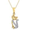 Image 1 : Round Diamond Kitty Cat Animal Pendant 1/20 Cttw 10KT Yellow Gold