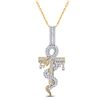 Image 1 : Baguette Diamond Snake Ankh Cross Charm Pendant 1-1/5 Cttw 10KT Yellow Gold