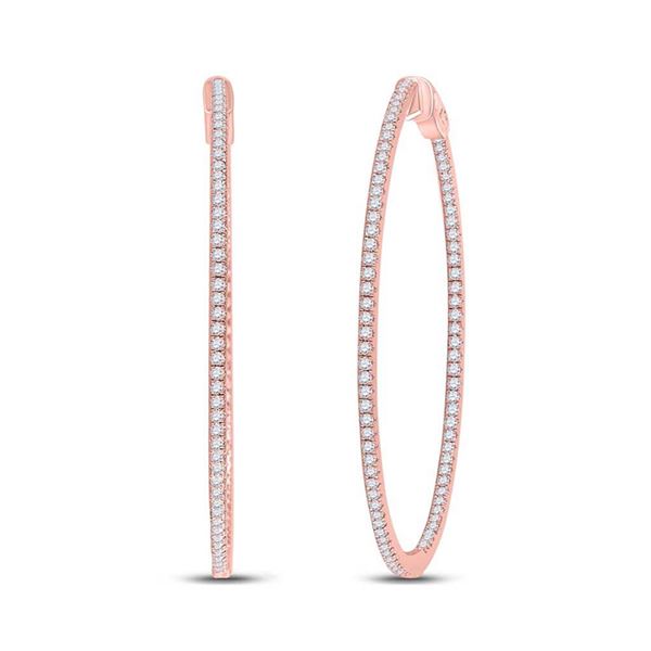Round Diamond Hoop Earrings 1-3/4 Cttw 14KT Rose Gold