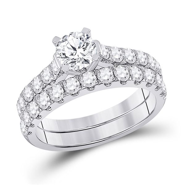 Diamond Bridal Wedding Ring Band Set 2 Cttw 14KT White Gold