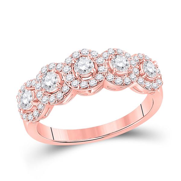 Round Diamond 5-Stone Anniversary Ring 1 Cttw 14KT Rose Gold