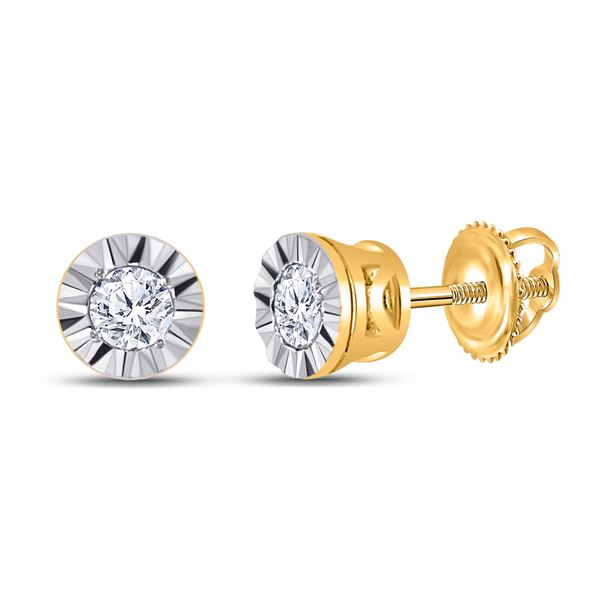 Round Diamond Solitaire Illusion-set Stud Earrings 1/10 Cttw 10KT Yellow Gold