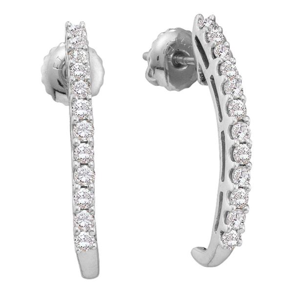 Round Diamond J Half Hoop Earrings 1/2 Cttw 14KT White Gold