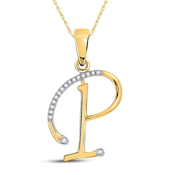 Round Diamond Initial P Letter Pendant 1/12 Cttw 10KT Yellow Gold