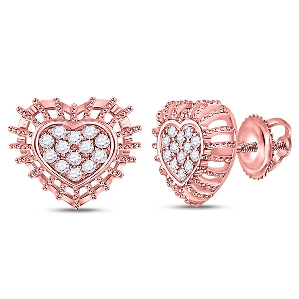 Round Diamond Heart Earrings 1/4 Cttw 10KT Rose Gold