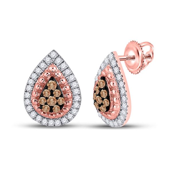 Round Brown Diamond Teardrop Earrings 1/3 Cttw 10KT Rose Gold