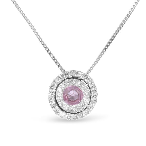 Natural 0.41 CTW Pink Sapphire & Diamond Necklace 14K White Gold - REF-24N3Y