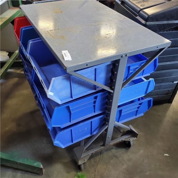 DOUBLE SIDED METAL STORAGE BIN RACK WITH STORAGE BINS