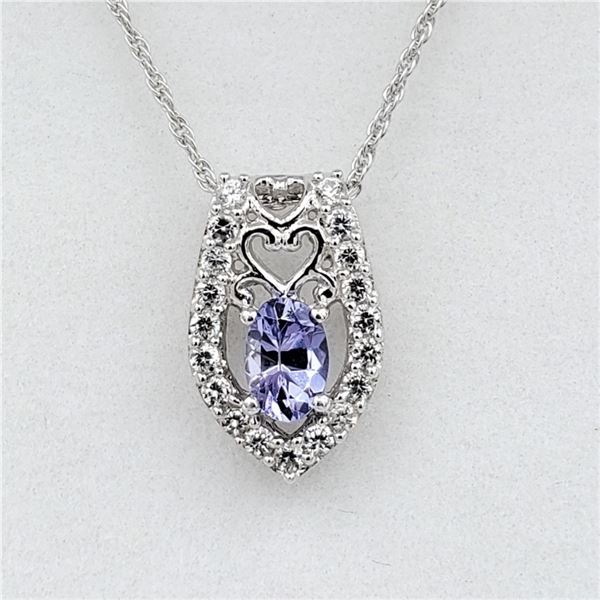 NEW STERLING SILVER GENUINE TANZANITE AND WHITE SAPPHIRE PENDANT W/ STERLING CHAIN W/ APPRAISAL $985