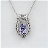 Image 1 : NEW STERLING SILVER GENUINE TANZANITE AND WHITE SAPPHIRE PENDANT W/ STERLING CHAIN W/ APPRAISAL $985