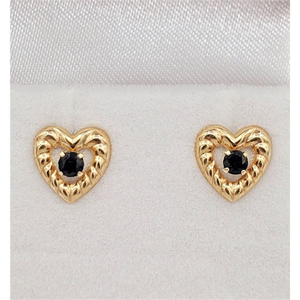 NEW 10KT GOLD GENUINE SAPPHIRE HEART EARRINGS W/ APPRAISAL $895