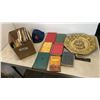 Image 1 : BOX OF VINTAGE HARDCOVER BOOKS AND MAGAZINES WITH BRASS BOAT PLAQUE